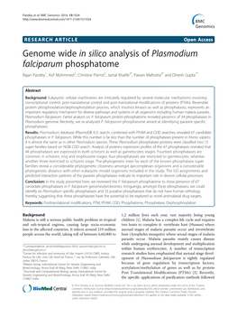 Genome Wide in Silico Analysis of Plasmodium Falciparum Phosphatome