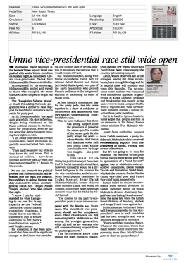 Umno Vicepresidential Race Still Wide Open