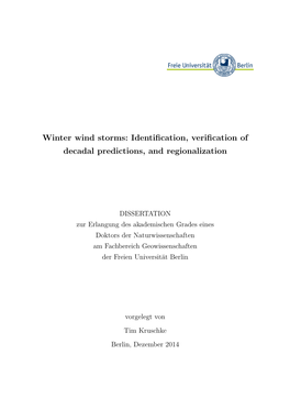 Winter Wind Storms: Identification, Verification of Decadal Predictions