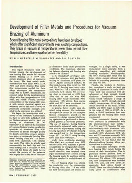 Development of Filler Metals and Procedures for Vacuum Brazing Of