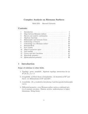 Complex Analysis on Riemann Surfaces Contents 1 Introduction