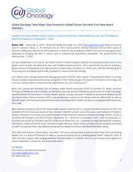 Global Oncology Takes Major Step Forward in Global Cancer Care with Four New Board Members
