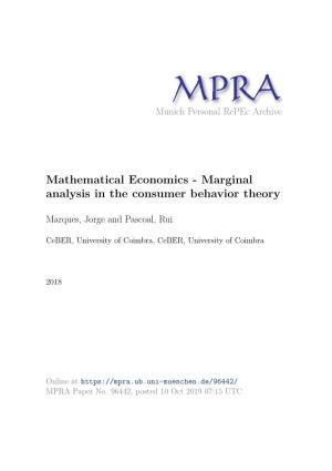 Mathematical Economics - Marginal Analysis in the Consumer Behavior Theory