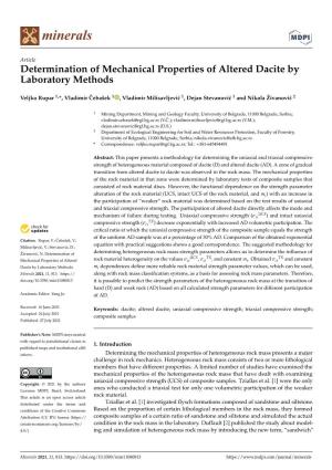 Determination of Mechanical Properties of Altered Dacite by Laboratory Methods