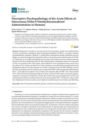 Descriptive Psychopathology of the Acute Effects of Intravenous Delta-9
