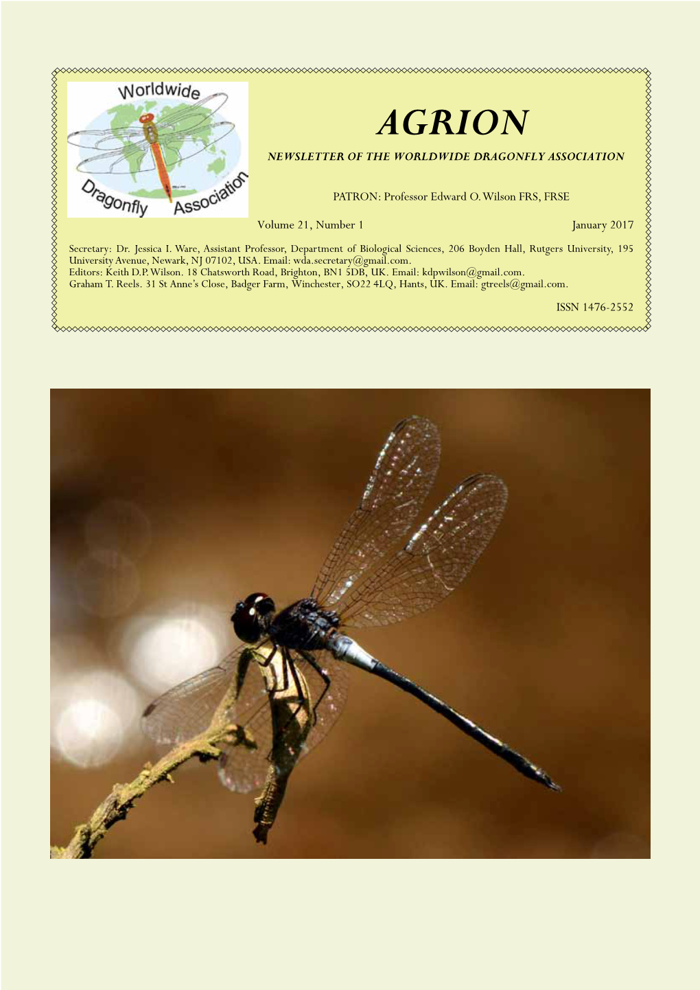 Agrion 21(1) - January 2017 AGRION NEWSLETTER of the WORLDWIDE DRAGONFLY ASSOCIATION