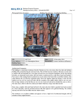 Heritage Property Program Heritage Inventory Sheet – Schmidtville HCD Photograph (Front Elevation) Building Classification: C