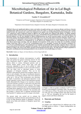 Microbiological Pollution of Air in Lal Bagh Botanical Gardens, Bangalore, Karnataka, India