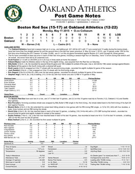 05-11-2015 A's Post Game Notes