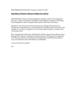 Republican Members Request Polling Iowa House