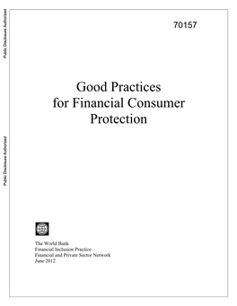 Good Practices for Financial Consumer Protection by Financial Service