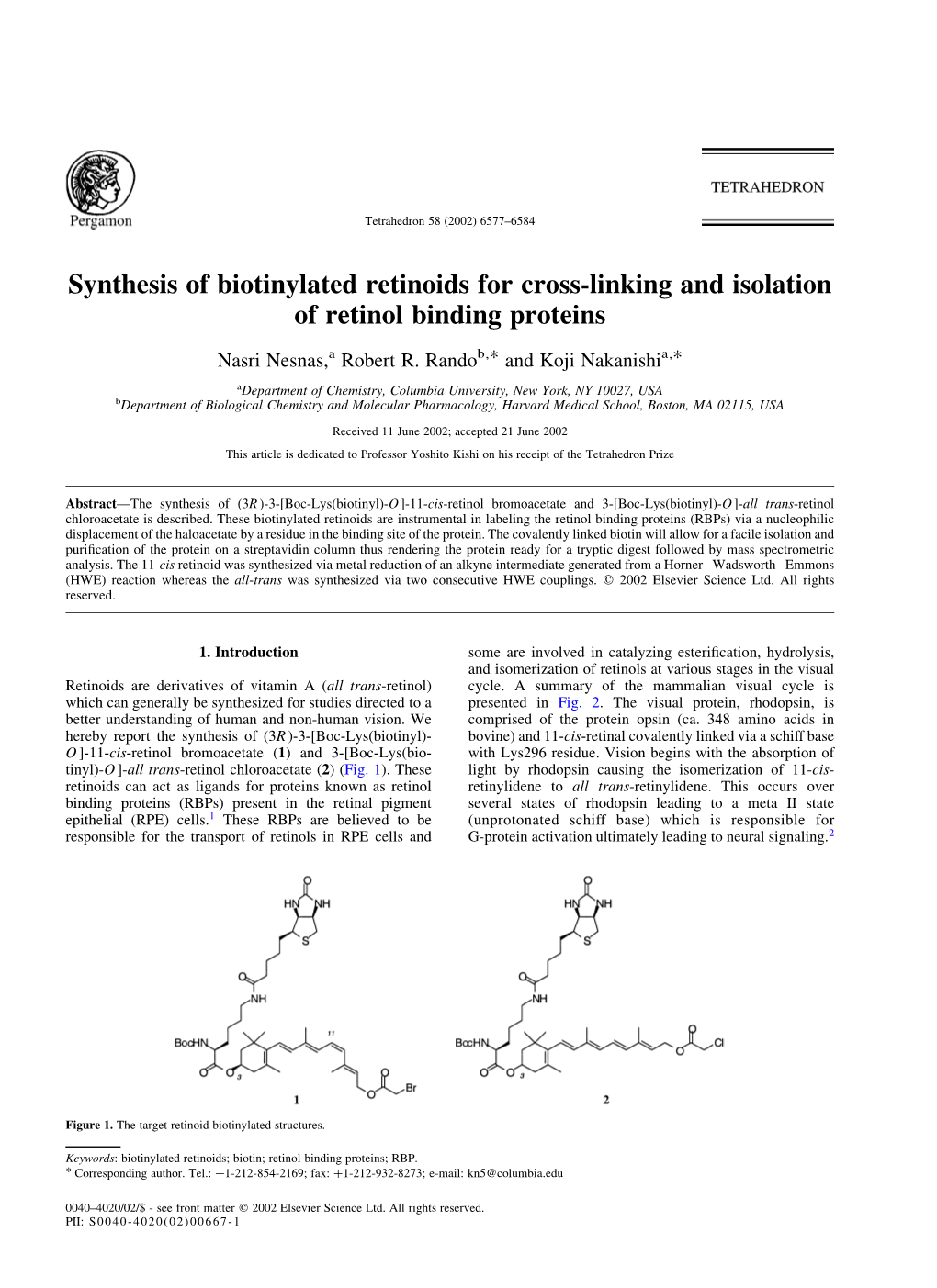 Synthesis of Biotinylated Retinoids for Cross-Linking and Isolation of Retinol Binding Proteins