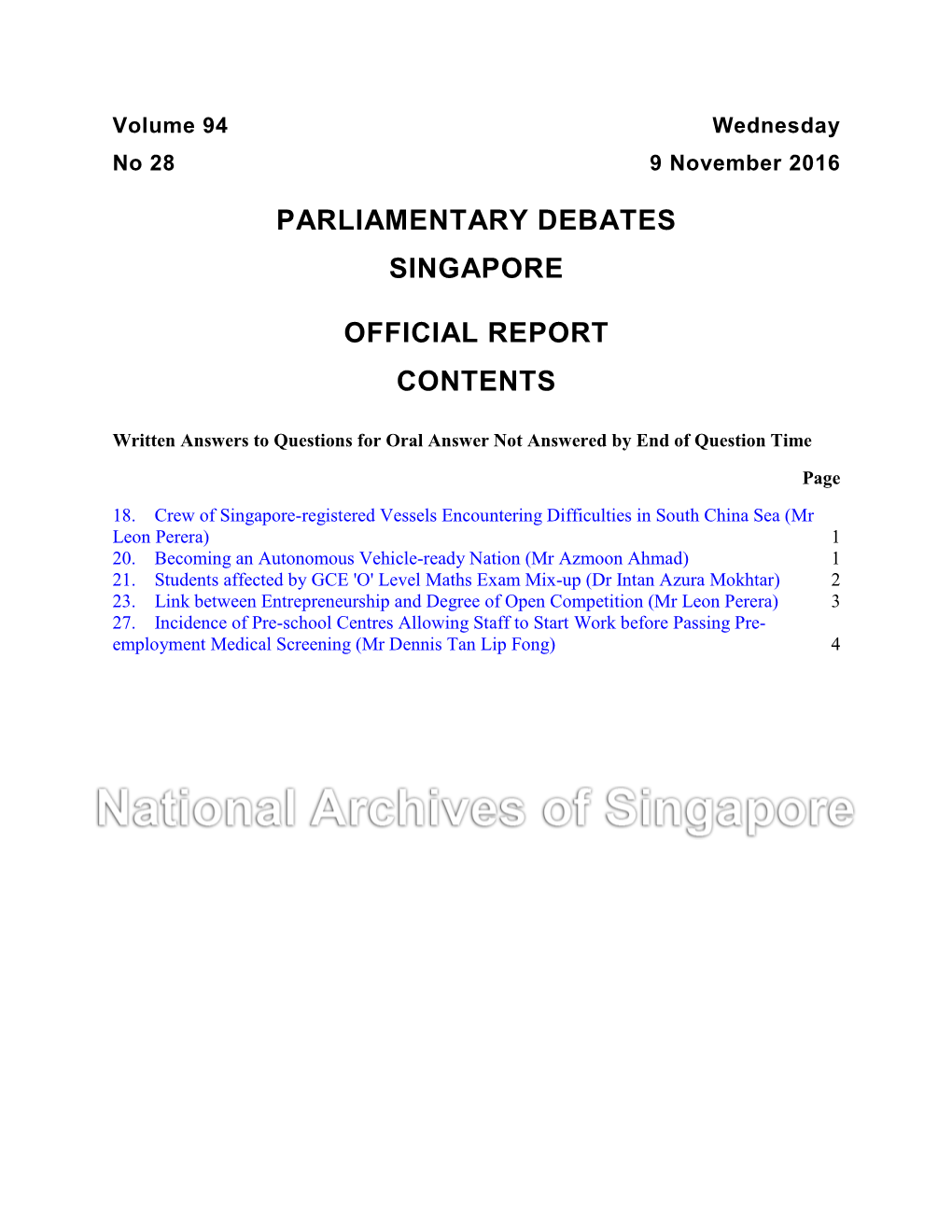 Parliamentary Debates Singapore Official Report