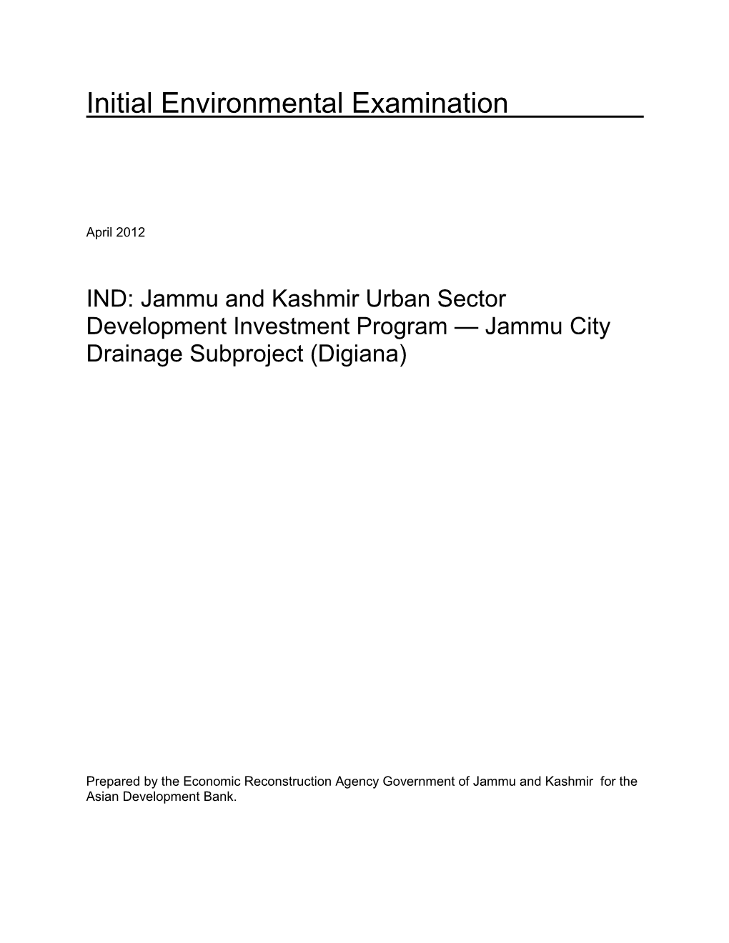 IEE: India: Jammu City Drainage Subproject (Digiana)