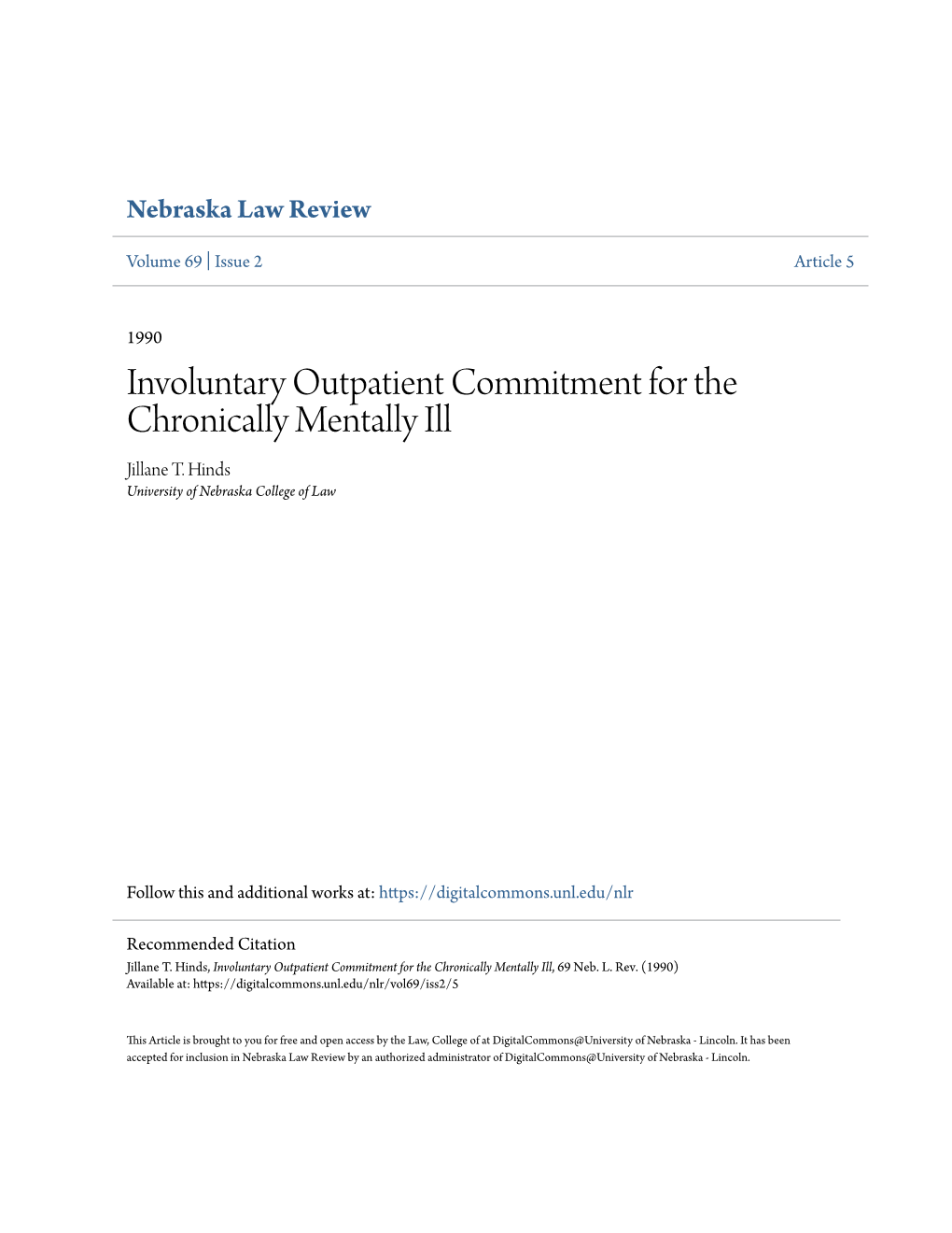 Involuntary Outpatient Commitment for the Chronically Mentally Ill Jillane T