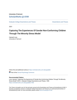 Capturing the Experiences of Gender Non-Conforming Children Through the Minority Stress Model