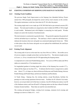 Existing Condition of Serpong Line Railway Facilities 4.4.1