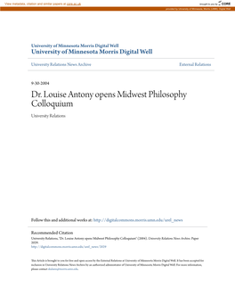 Dr. Louise Antony Opens Midwest Philosophy Colloquium University Relations