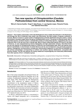 Two New Species of Chiropterotriton (Caudata: Plethodontidae) from Central Veracruz, Mexico 1Mirna G