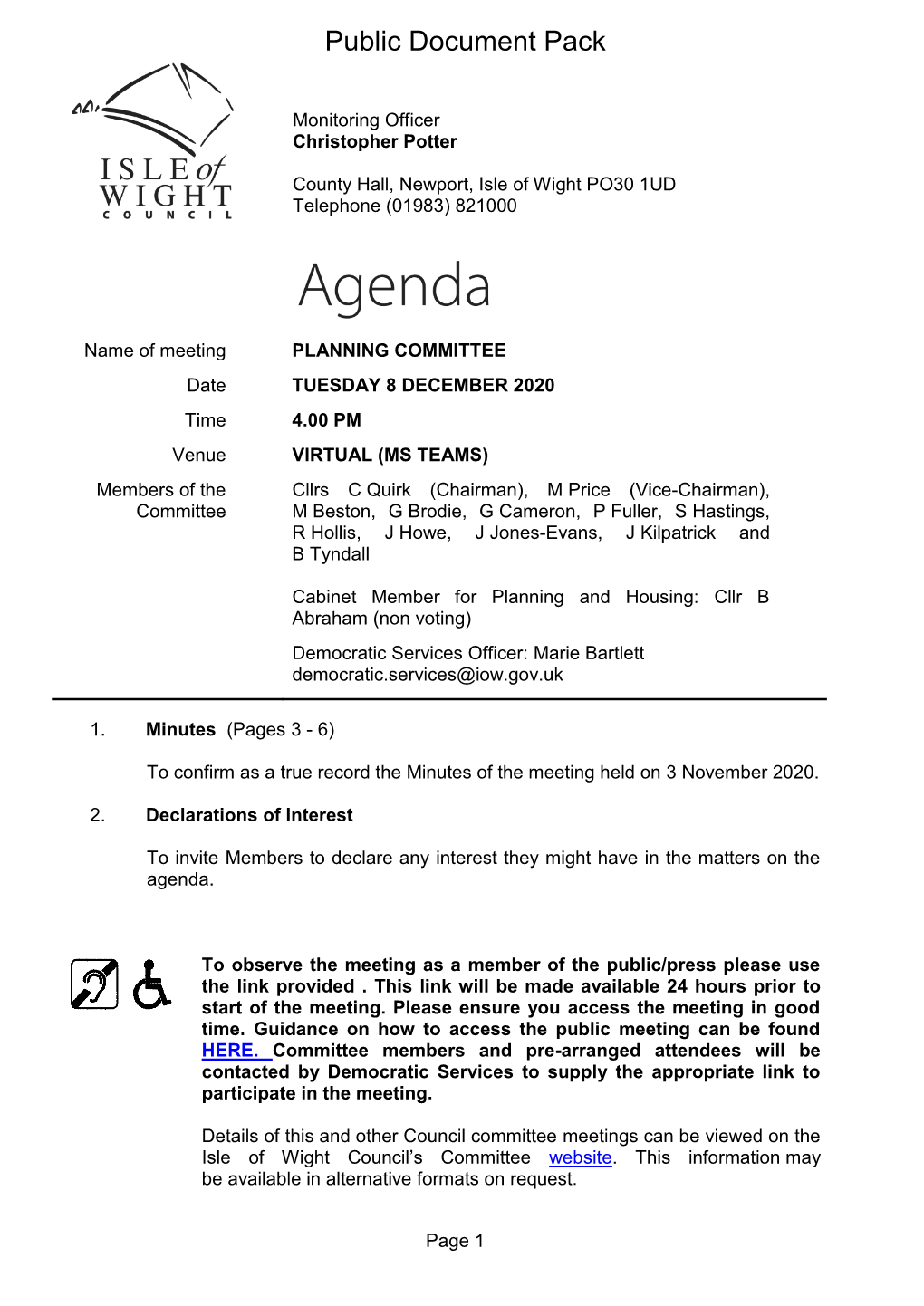 (Public Pack)Agenda Document for Planning Committee, 08/12/2020