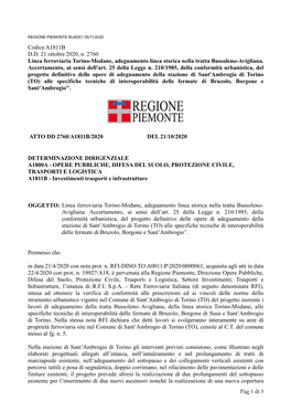 Codice A1811B D.D. 21 Ottobre 2020, N. 2760 Linea Ferroviaria Torino-Modane, Adeguamento Linea Storica Nella Tratta Bussoleno-Avigliana