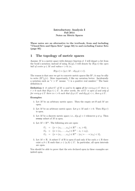1 the Topology of Metric Spaces