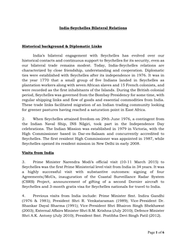 Page 1 of 6 India-Seychelles Bilateral Relations Historical Background