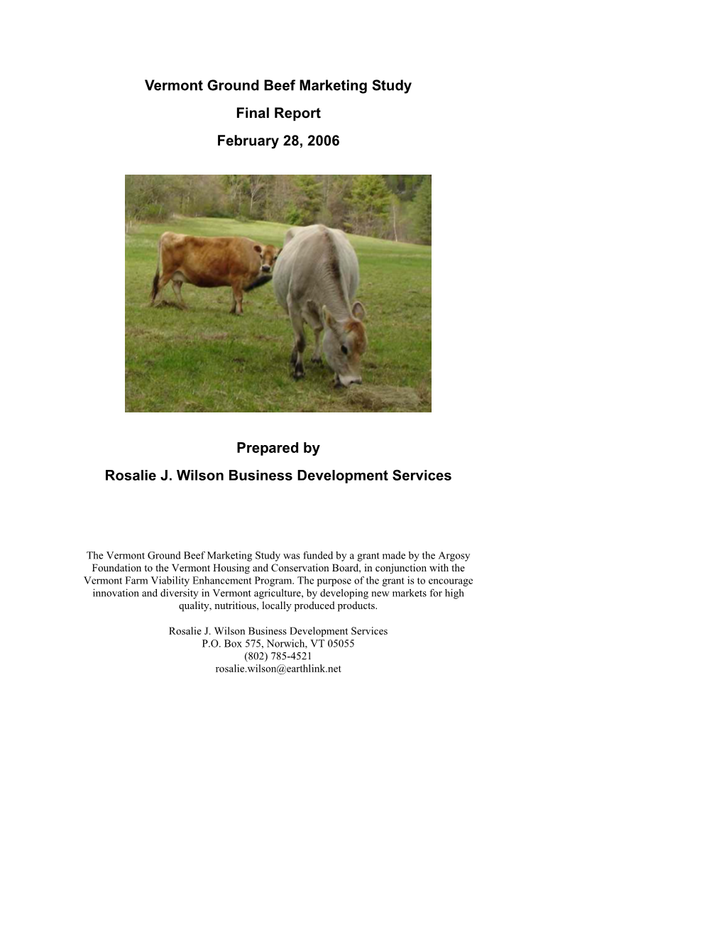 Vermont Ground Beef Marketing Study Final Report February 28, 2006