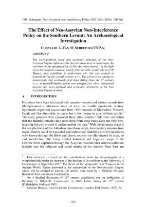 The Effect of Neo-Assyrian Non-Interference Policy on the Southern Levant: an Archaeological Investigation