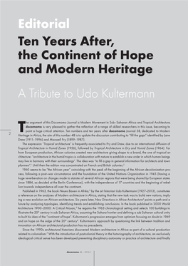 Editorial Ten Years After, the Continent of Hope and Modern Heritage a Tribute to Udo Kultermann