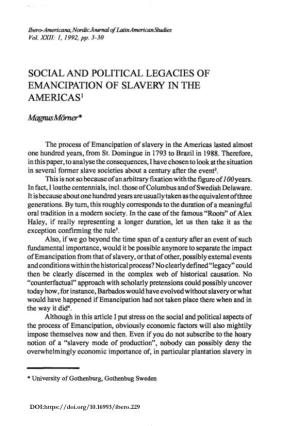 SOCIAL and POLITICAL LEGACIES of EMANCIPATION of SLAVERY in the Americasl
