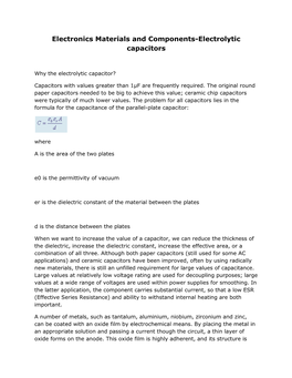 Electronics Materials and Components-Electrolytic Capacitors
