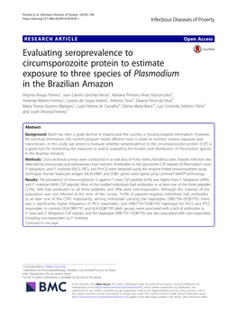 Evaluating Seroprevalence to Circumsporozoite Protein to Estimate Exposure to Three Species of Plasmodium in the Brazilian Amazo