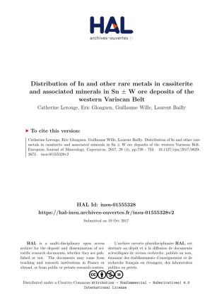 Distribution of in and Other Rare Metals in Cassiterite and Associated