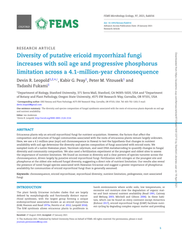 Diversity of Putative Ericoid Mycorrhizal Fungi Increases with Soil Age and Progressive Phosphorus Limitation Across a 4.1-Million-Year Chronosequence Devin R