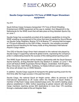 Saudia Cargo Transports 175 Tons of WWE Super Showdown Equipment