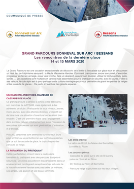 GRAND PARCOURS BONNEVAL SUR ARC / BESSANS Les Rencontres De La Dernière Glace 14 Et 15 MARS 2020