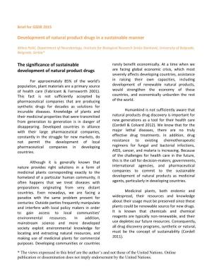 Development of Natural Product Drugs in a Sustainable Manner the Significance of Sustainable Development of Natural Product Drug
