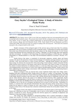 Gary Snyder's Ecological Vision