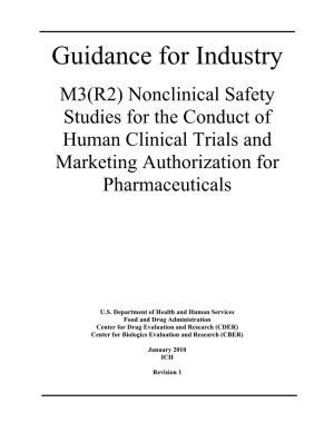 Guidance for Industry: M3(R2) Nonclinical Safety Studies for the Conduct of Human Clinical Trials