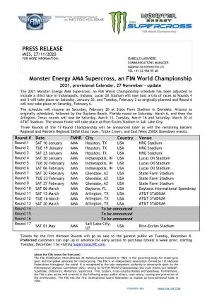 PRESS RELEASE Monster Energy AMA Supercross, an FIM World