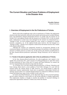 The Current Situation and Future Problems of Employment in the Disaster Area