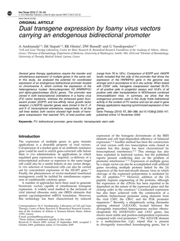 Dual Transgene Expression by Foamy Virus Vectors Carrying an Endogenous Bidirectional Promoter