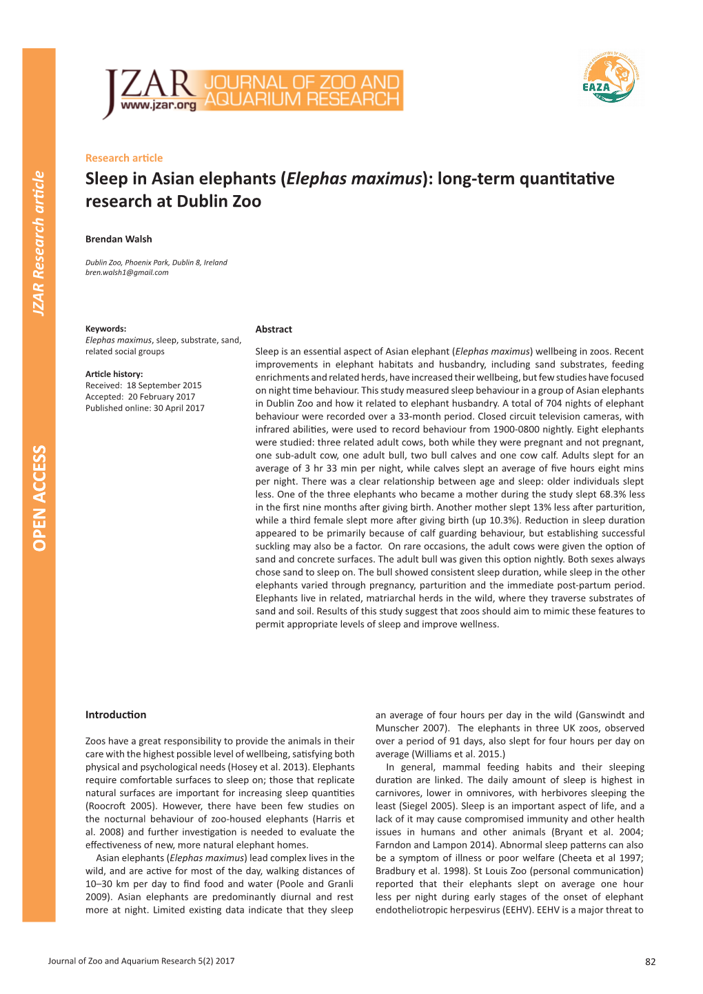 (Elephas Maximus): Long-Term Quantitative Research at Dublin