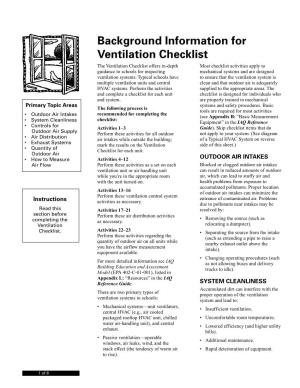 Background Information for Ventilation Checklist