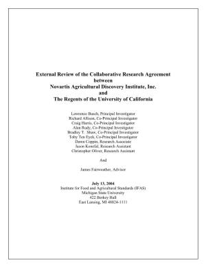 External Review of the Collaborative Research Agreement Between Novartis Agricultural Discovery Institute, Inc