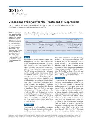 Vilazodone (Viibryd) for the Treatment of Depression JOHN D