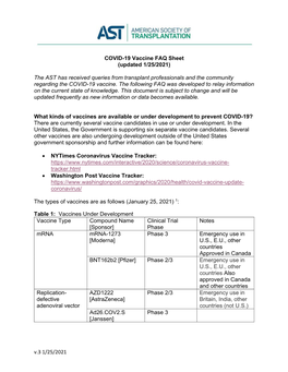 V.3 1/25/2021 COVID-19 Vaccine FAQ Sheet
