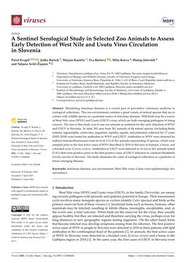 A Sentinel Serological Study in Selected Zoo Animals to Assess Early Detection of West Nile and Usutu Virus Circulation in Slovenia