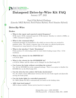 Dataspeed Drive-By-Wire Kit FAQ January 19Th, 2021